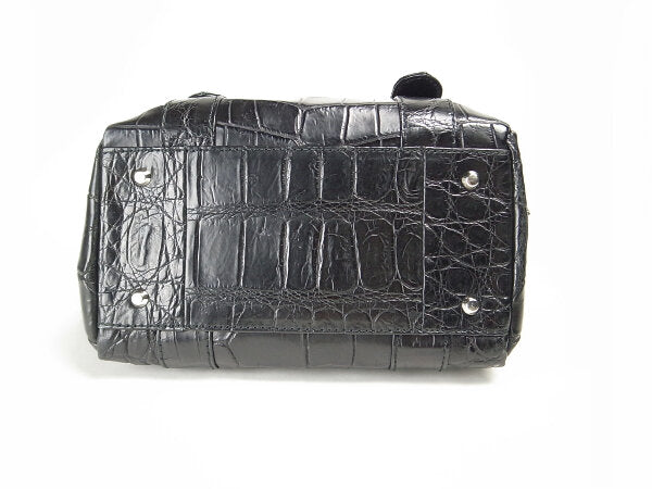 Used Matte Crocodile Leather Handbag Black