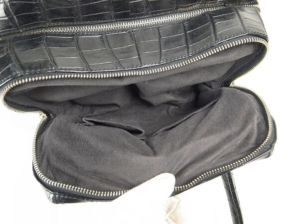 Used Matte Crocodile Leather Handbag Black