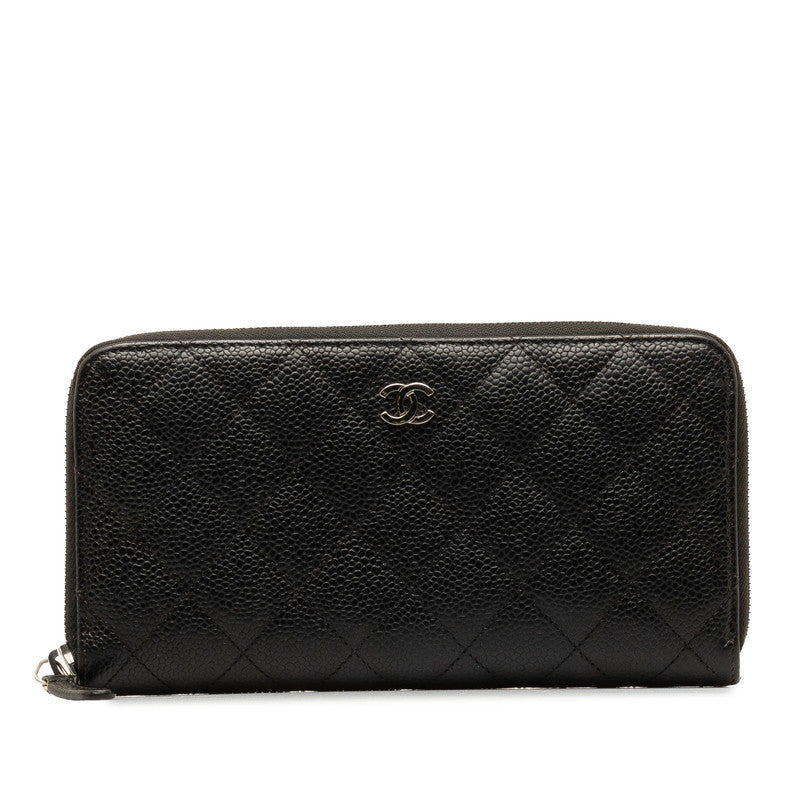 Chanel Caviar Skin Matelasse Coco Mark Zip-Around Long Wallet in Great Condition