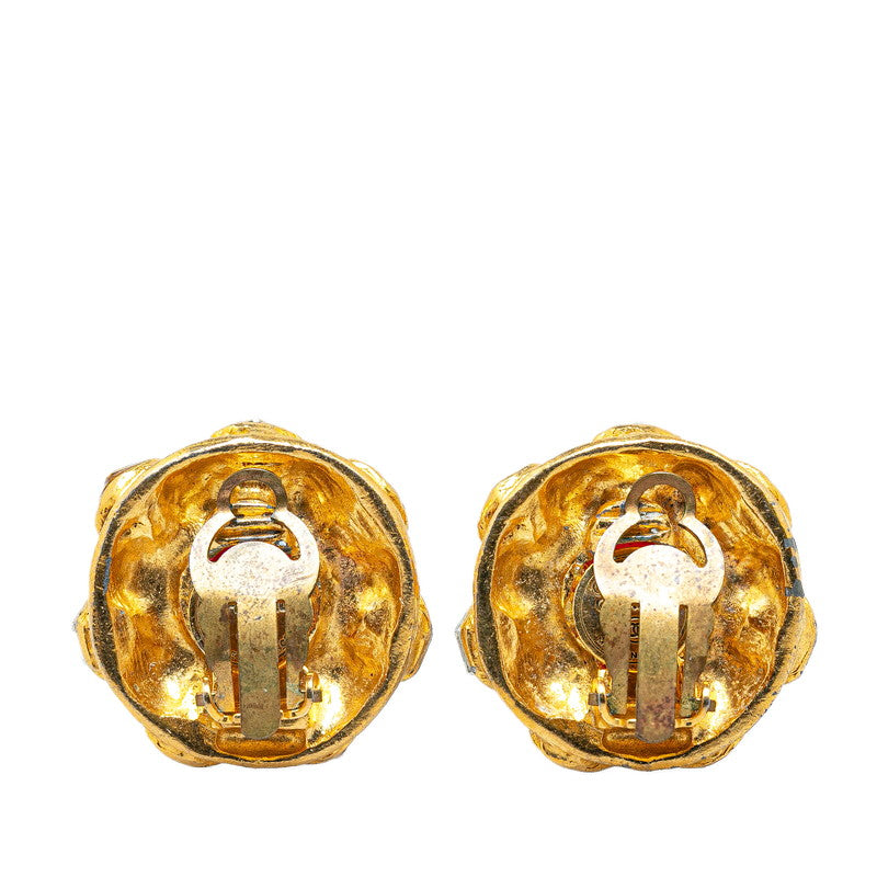 Chanel Gripoix Bijou Clip Earrings Gold Red