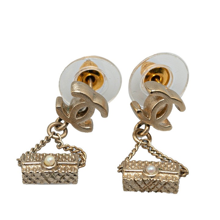 Chanel Coco Mark Bag Motif Earrings Gold