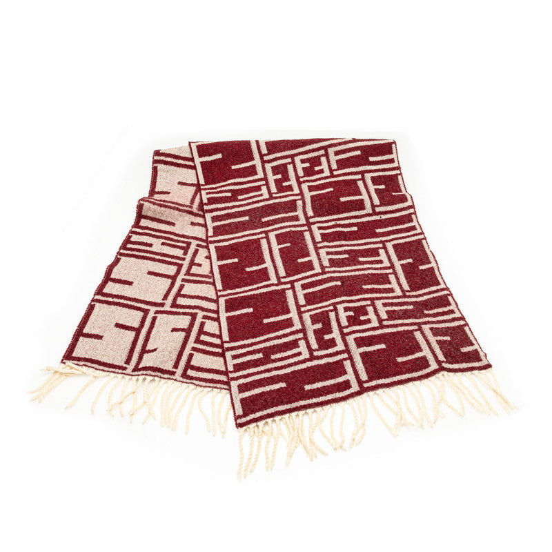 Fendi Wool Zucca Scarf Wine Red White