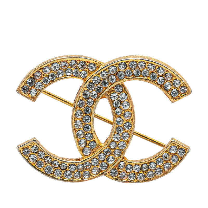 Chanel Vintage Coco Mark Rhinestone Brooch Gold Plated in Very Good Condition