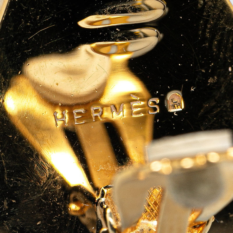 Hermes Enamel Earrings Gold Orange Multicolor