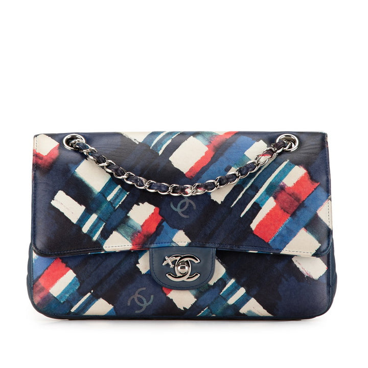 Chanel Airline Matelasse Double Flap Chain Shoulder Bag Blue Multicolor Lambskin