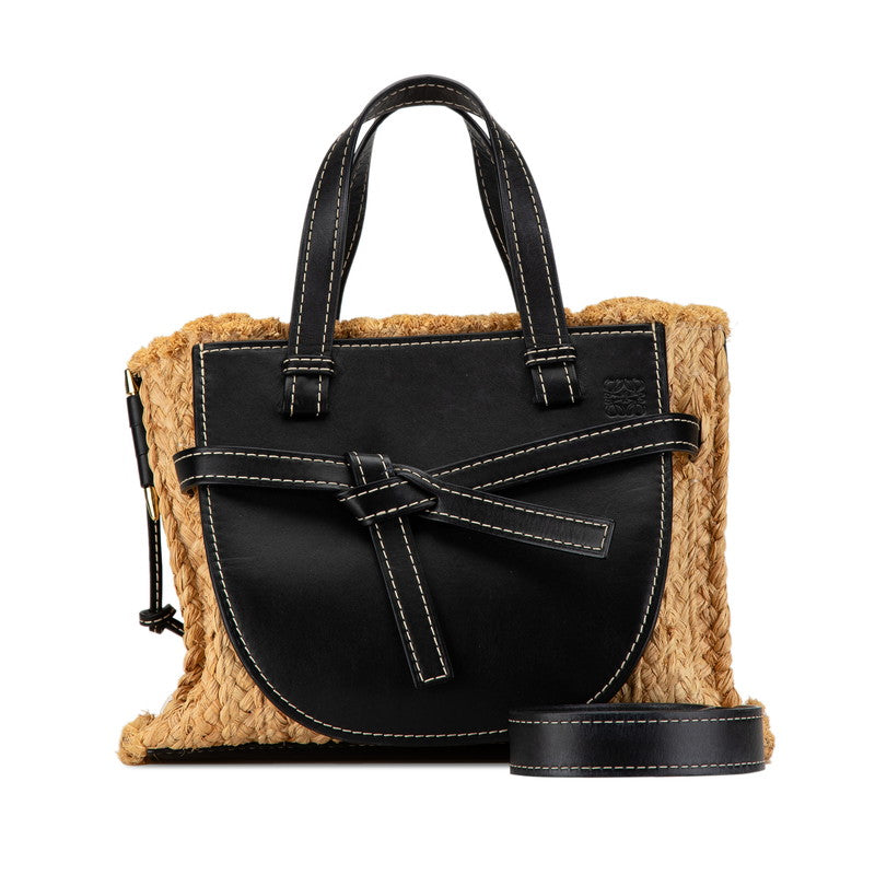 Loewe Gate Top Handle Mini Handbag 2WAY 329.13.U61 Black Raffia Leather in Very Good Condition