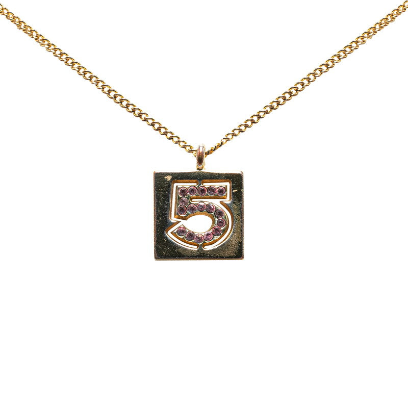 Chanel No.5 Rhinestone Necklace Gold Pink