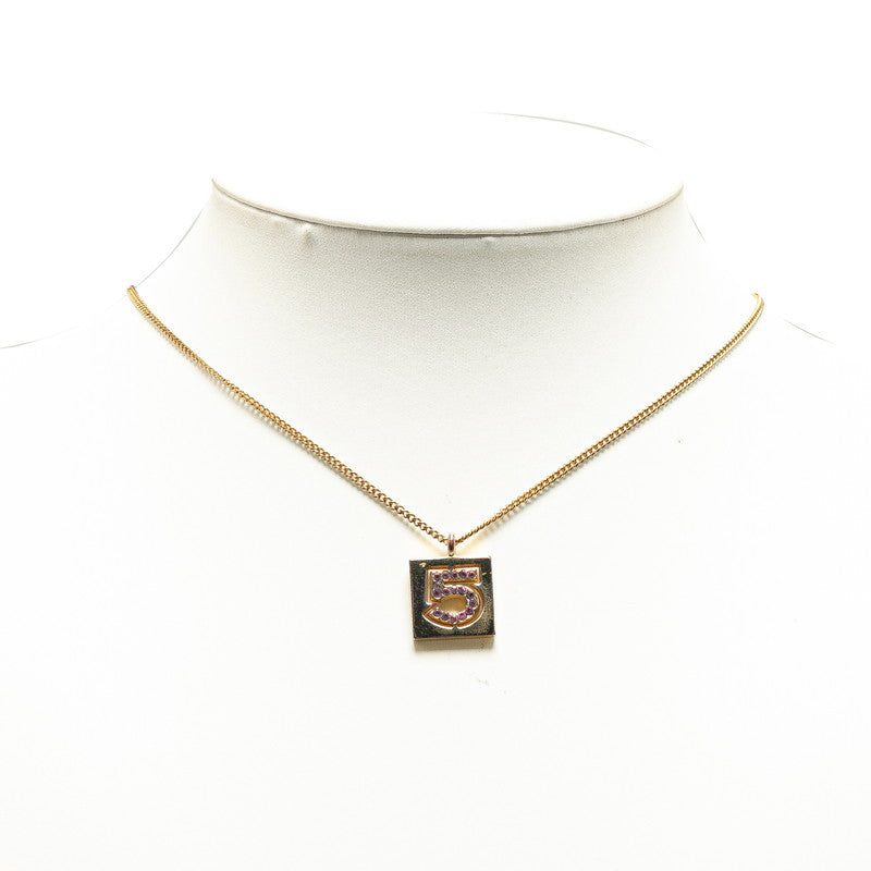 Chanel No.5 Rhinestone Necklace Gold Pink