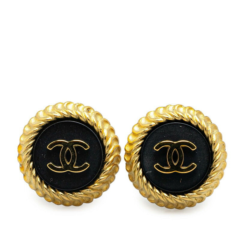 Chanel Vintage Coco Mark Earrings Gold Black