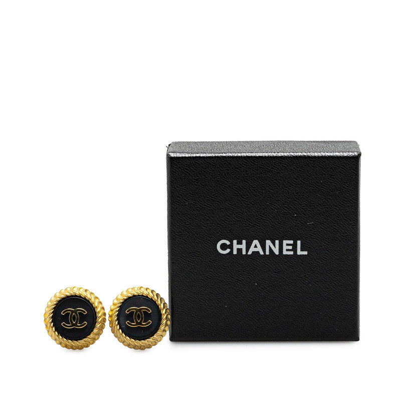 Chanel Vintage Coco Mark Earrings Gold Black