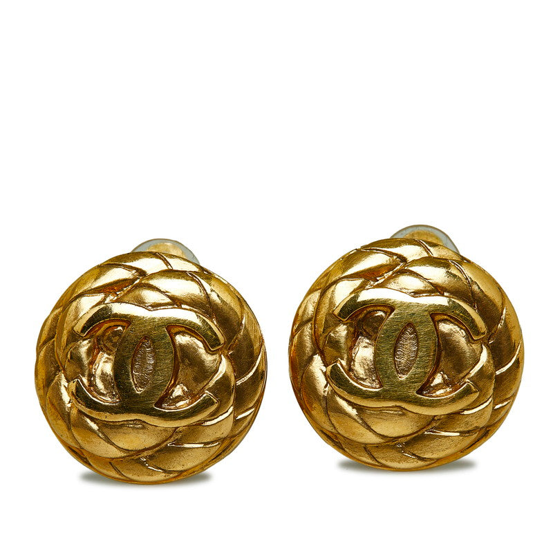 Chanel Vintage Coco Mark Earrings Gold Plated