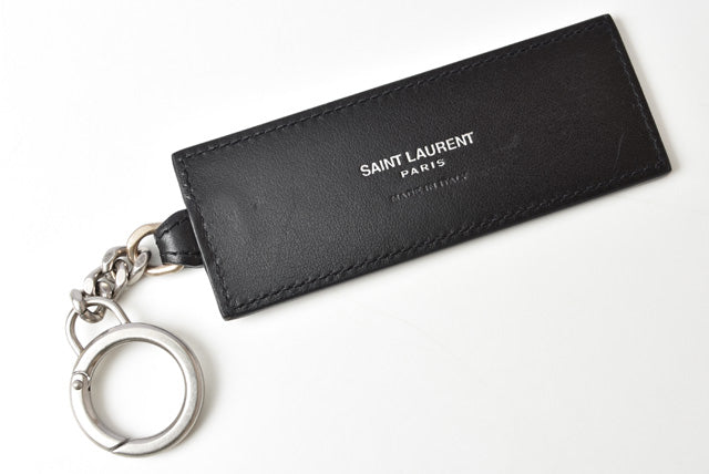 Yves Saint Laurent Calf Leather Keyring/Keychain Black