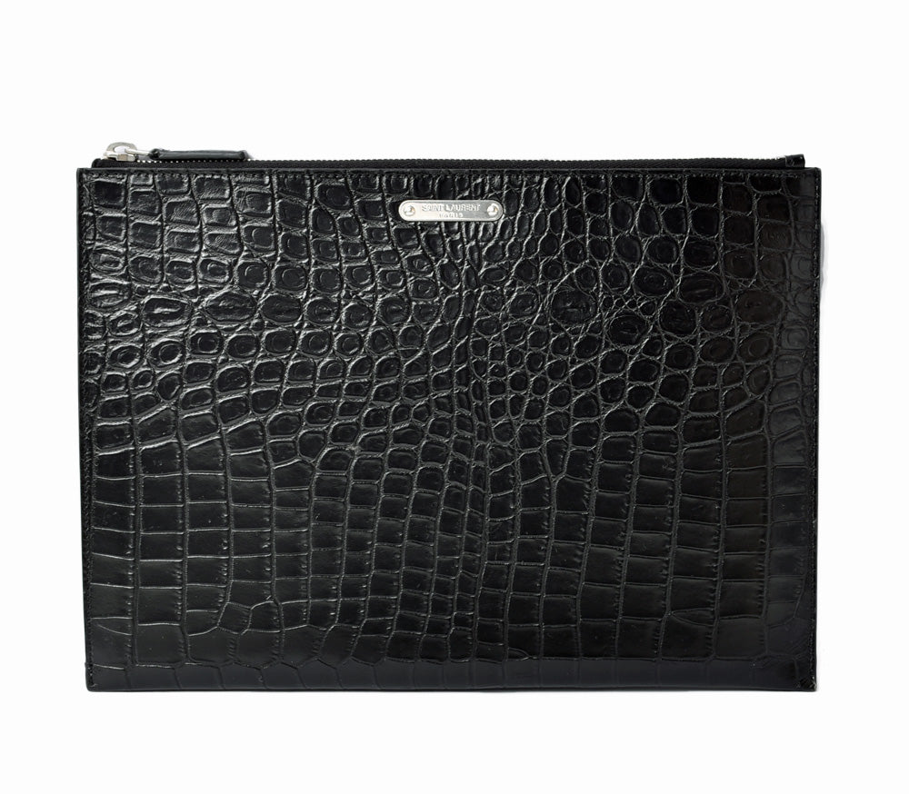 Saint Laurent Crocodile Embossed Leather iPad Clutch Bag