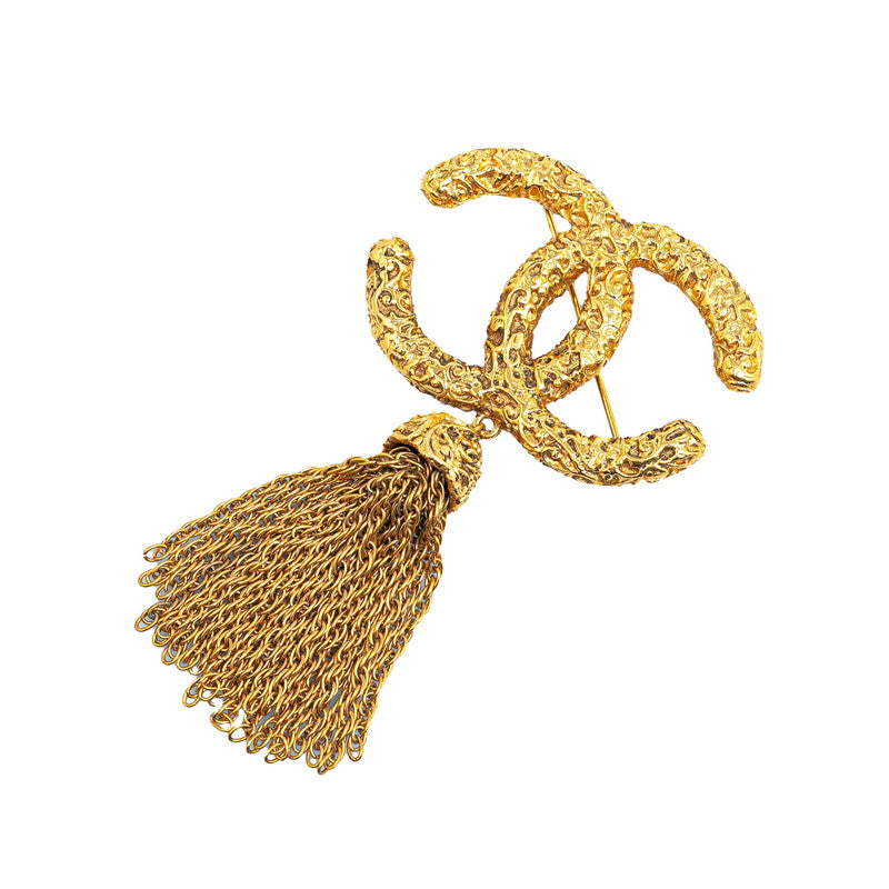 Chanel Vintage Coco Mark Tassel Brooch Gold Plated