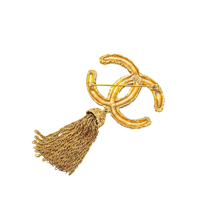 Chanel Vintage Coco Mark Tassel Brooch Gold Plated