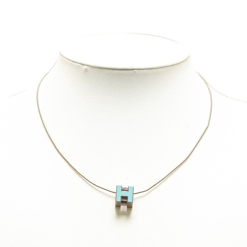 Hermes Pop H Necklace Blue Silver Plated in Very Good Condition