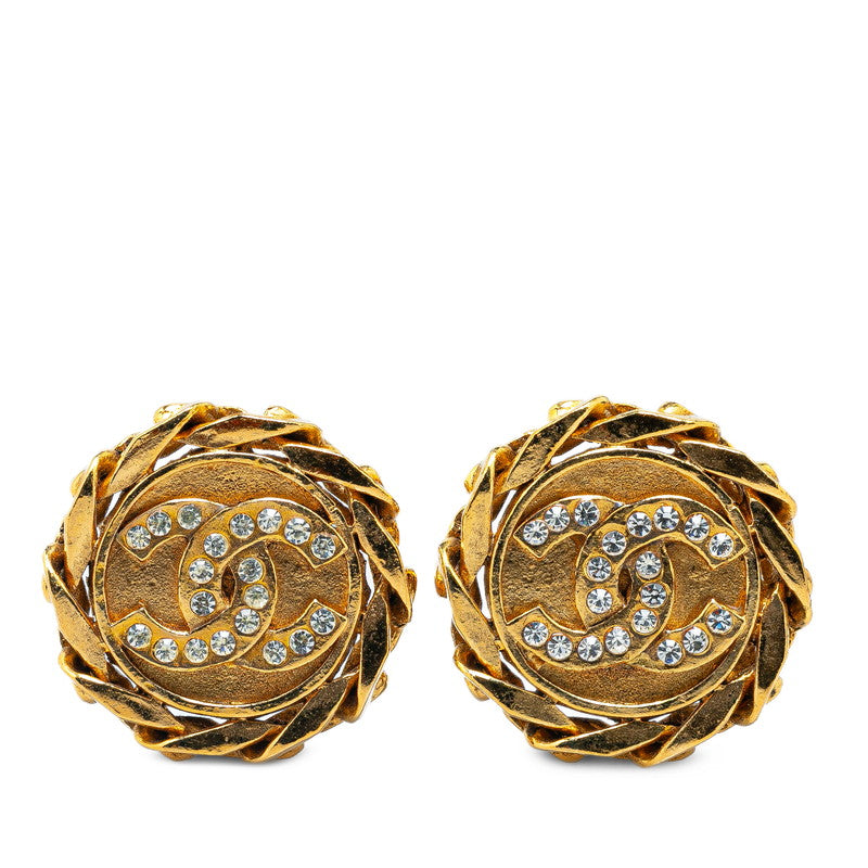 Chanel Vintage Coco Mark Windmill Rhinestone Earrings Gold Plated in Very Good Condition