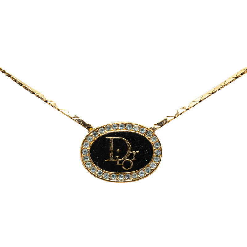 Dior Logo Rhinestone Necklace Gold Black