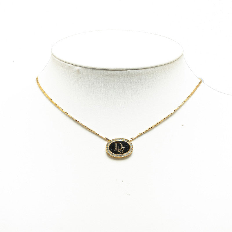 Dior Logo Rhinestone Necklace Gold Black