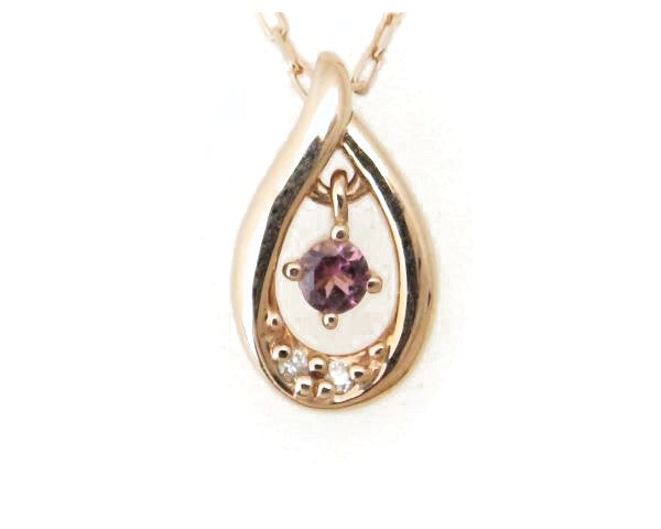 K10PG Pink Gold Diamond Necklace with Purple Stone in Great Condition