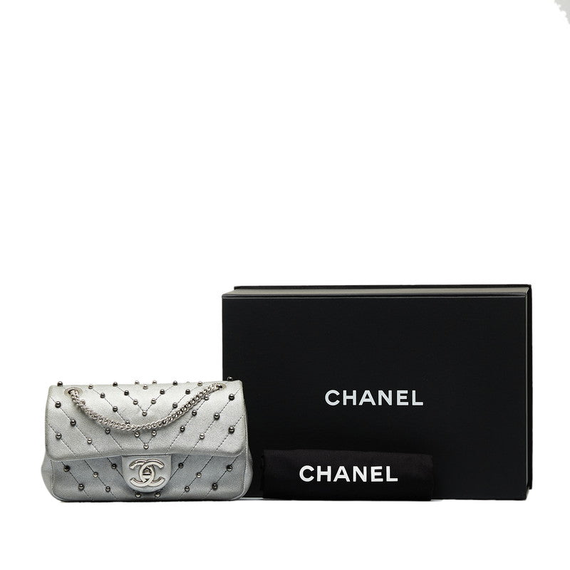 Chanel V-Stitch Coco Mark Studs Chain Shoulder Bag Leather