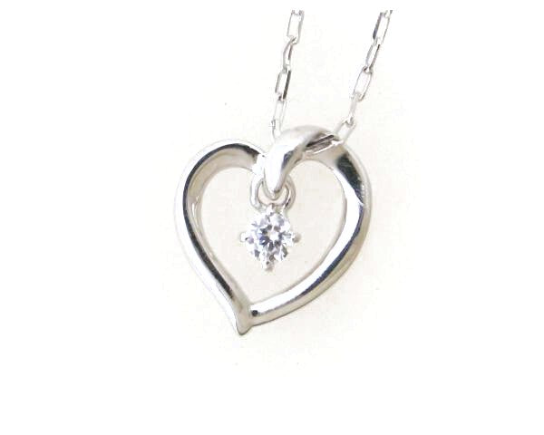 4℃ Heart White Stone Necklace K10WG White Gold 111646123211 in Great Condition