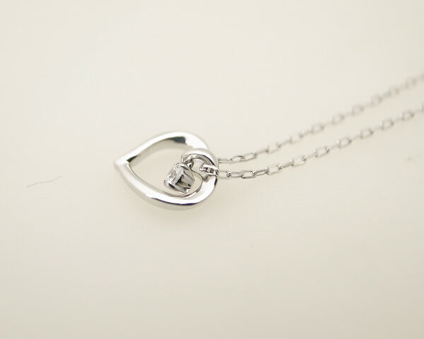 4℃ Heart White Stone Necklace K10WG White Gold 111646123211 in Great Condition