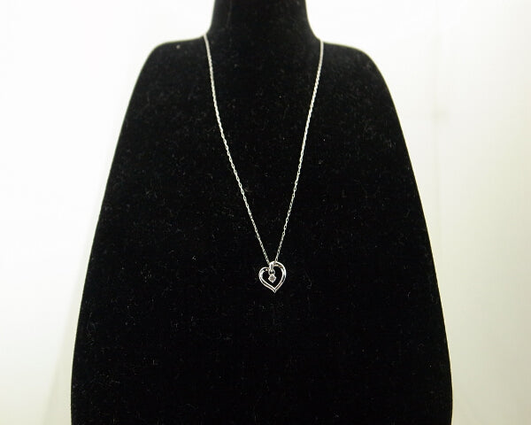 4℃ Heart White Stone Necklace K10WG White Gold 111646123211 in Great Condition