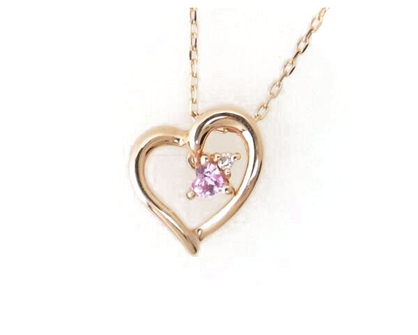 K10PG Pink Gold Heart Motif Gemstone Necklace in Great Condition