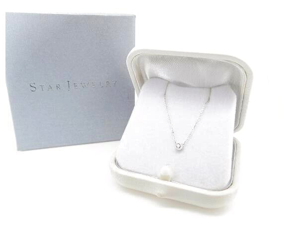 Star Jewelry Moon Setting Diamond Necklace 0.04ct K18WG 18K White Gold in Great Condition