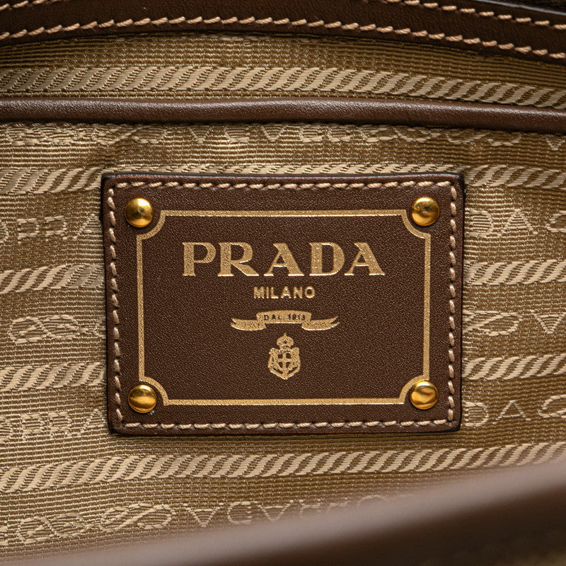 Prada Triangle Logo Canvas Leather Handbag BN2832