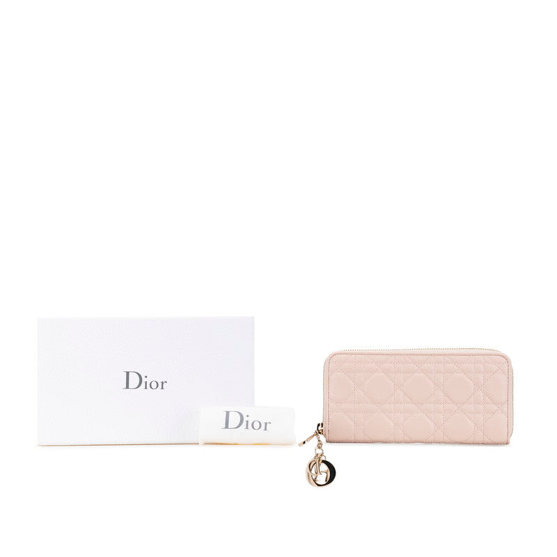 Dior Cannage Leather Zip Wallet Pink