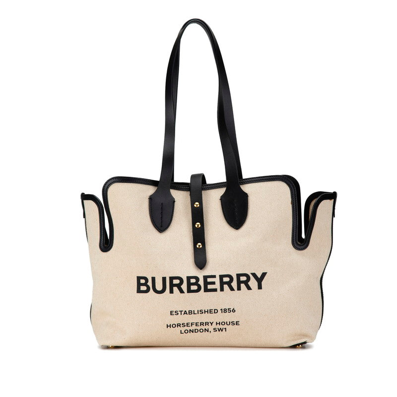 Burberry Logo Canvas Leather Tote Bag