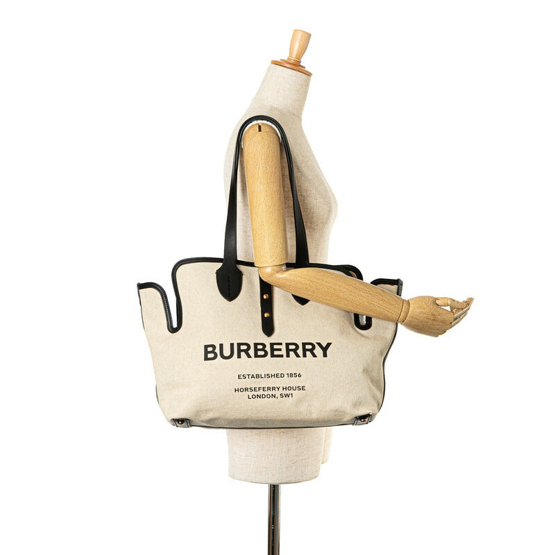 Burberry Logo Canvas Leather Tote Bag