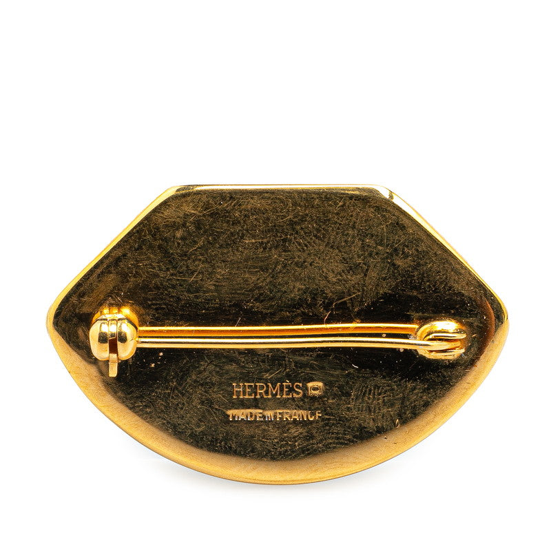 Hermes Enamel Belt Motif Brooch Gold Black