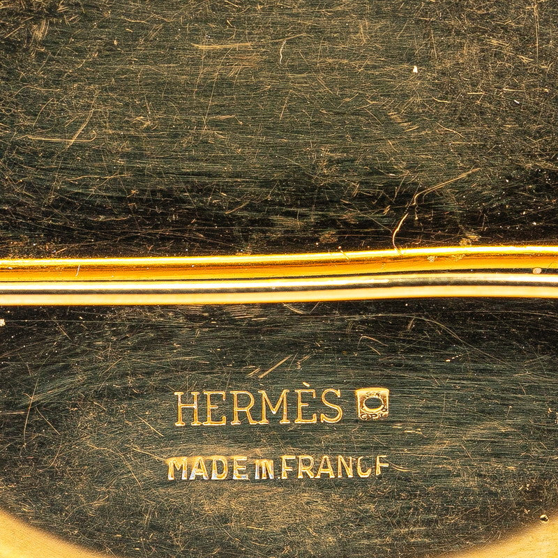 Hermes Enamel Belt Motif Brooch Gold Black