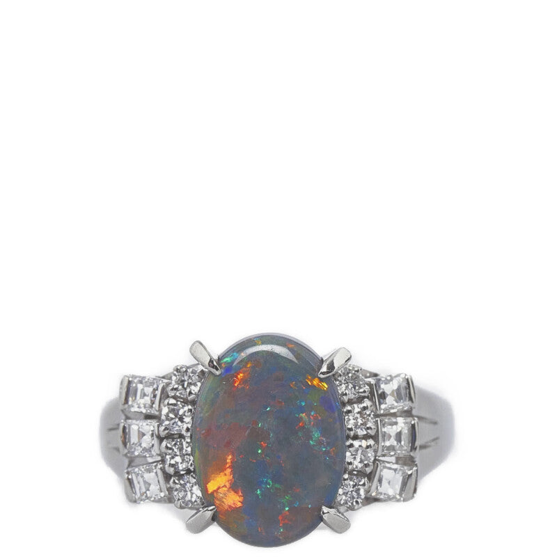Black Opal 1.83ct, Diamond 0.37ct, Women's Ring, Size 12, Pt900 Platinum (Pre-owned)