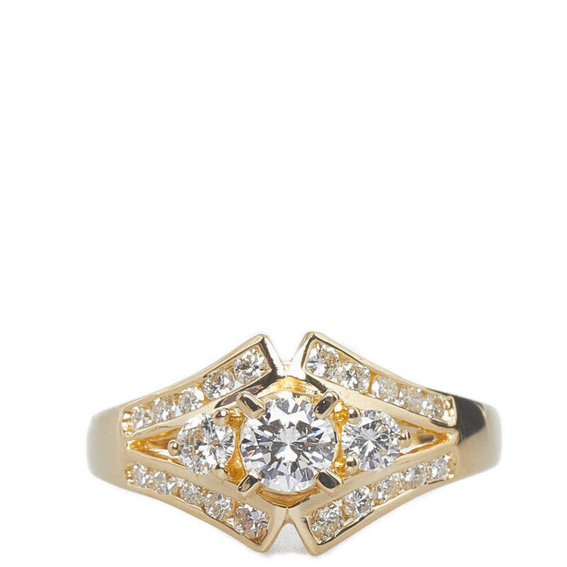 [LuxUness]  0.25ct Diamond, 0.45ct Diamond, Women's Ring, Size 7, K18 Yellow Gold (Pre-owned) Metal Ring in
