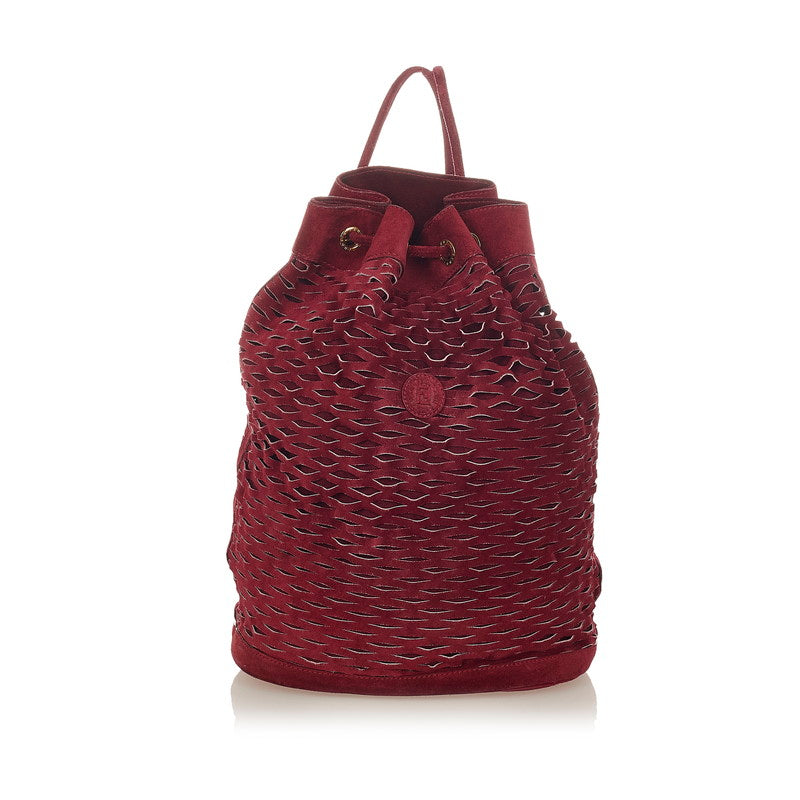 Perforated Suede Drawstring Backpack 228-257430-049