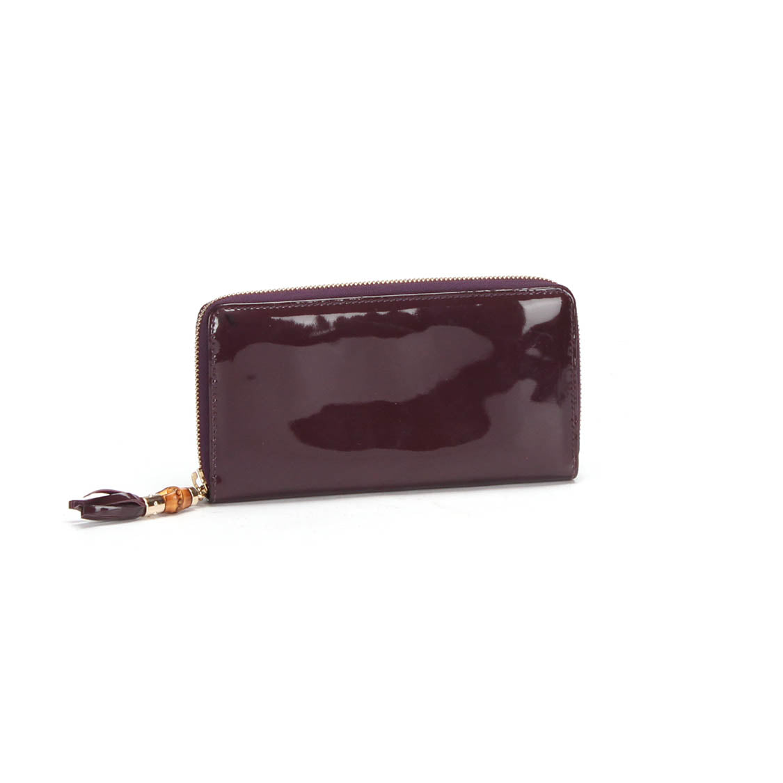 Patent Leather Bamboo Zip Wallet