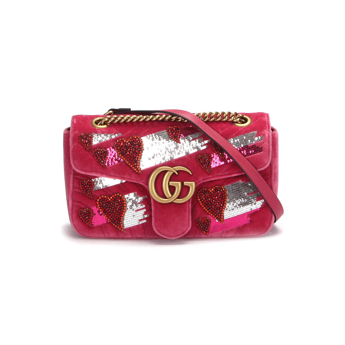 Small GG Marmont Sequin Heart Shoulder Bag 443497