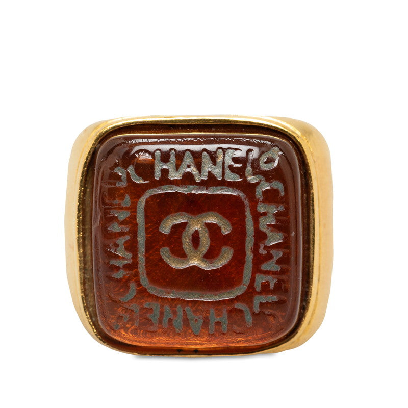 Chanel CC Logo-Debossed Signet Ring Metal Ring in Good condition