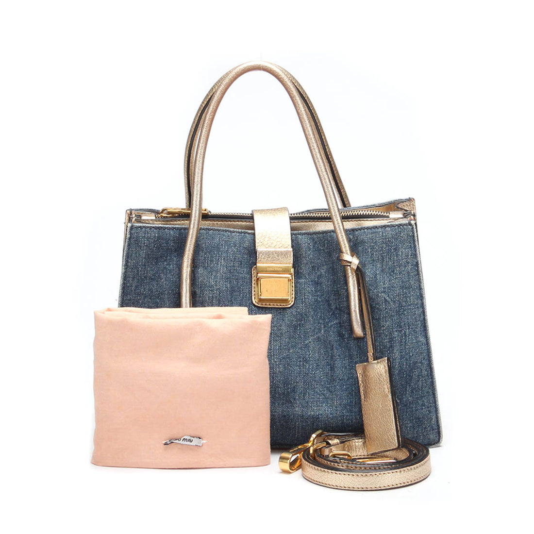 Denim Pushlock Tote Bag