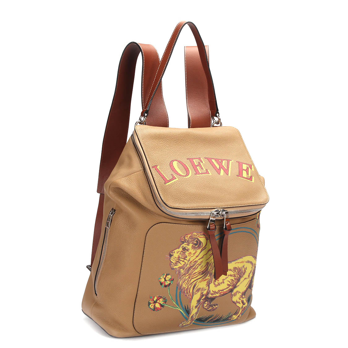 Lion Print Goya Leather Backpack