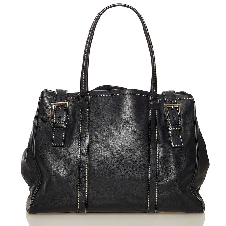 Double Belt Leather Shoulder Bag