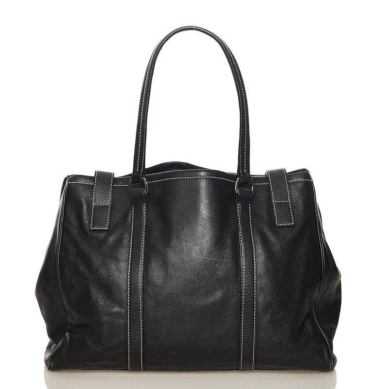 Double Belt Leather Shoulder Bag