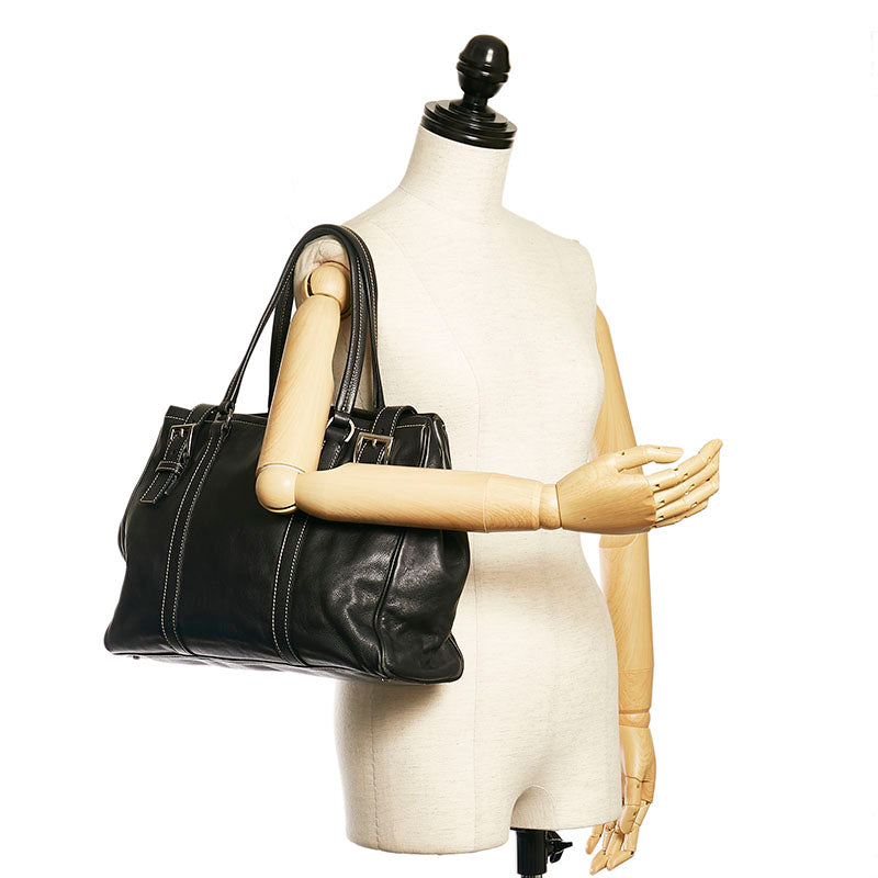 Double Belt Leather Shoulder Bag