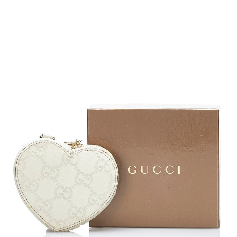 Gucci Silver Guccissima Leather Heart Shape Coin Purse Gucci