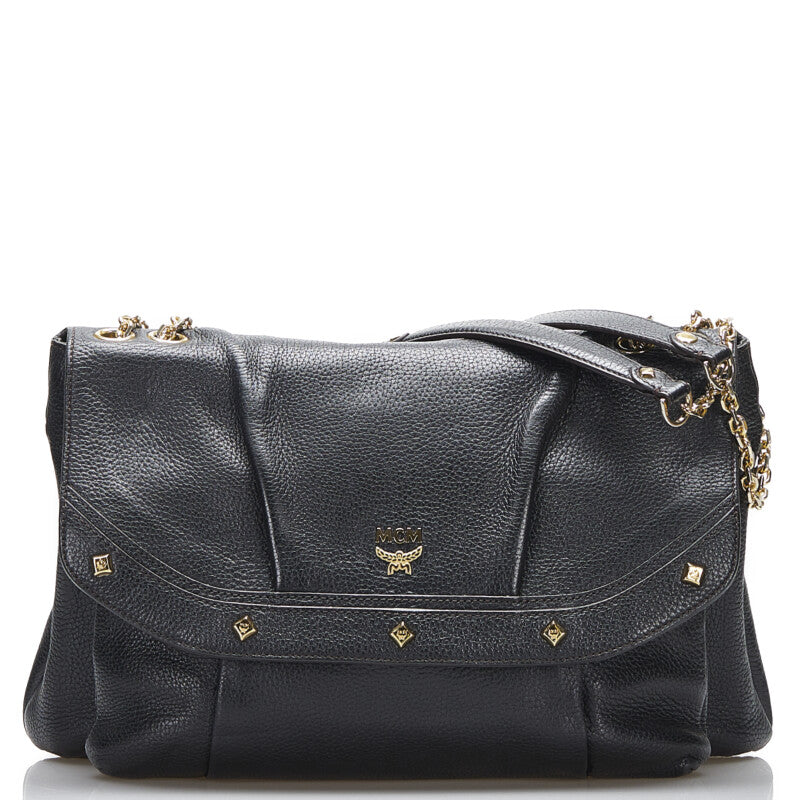 Studded Leather Chain Flap Bag