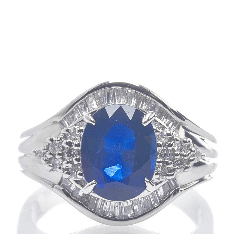 [LuxUness]  Sapphire 2.73ct, Diamond 0.45ct, Women's Ring, Size 11, Pt900 Platinum (Pre-owned) Metal Ring in Excellent condition
